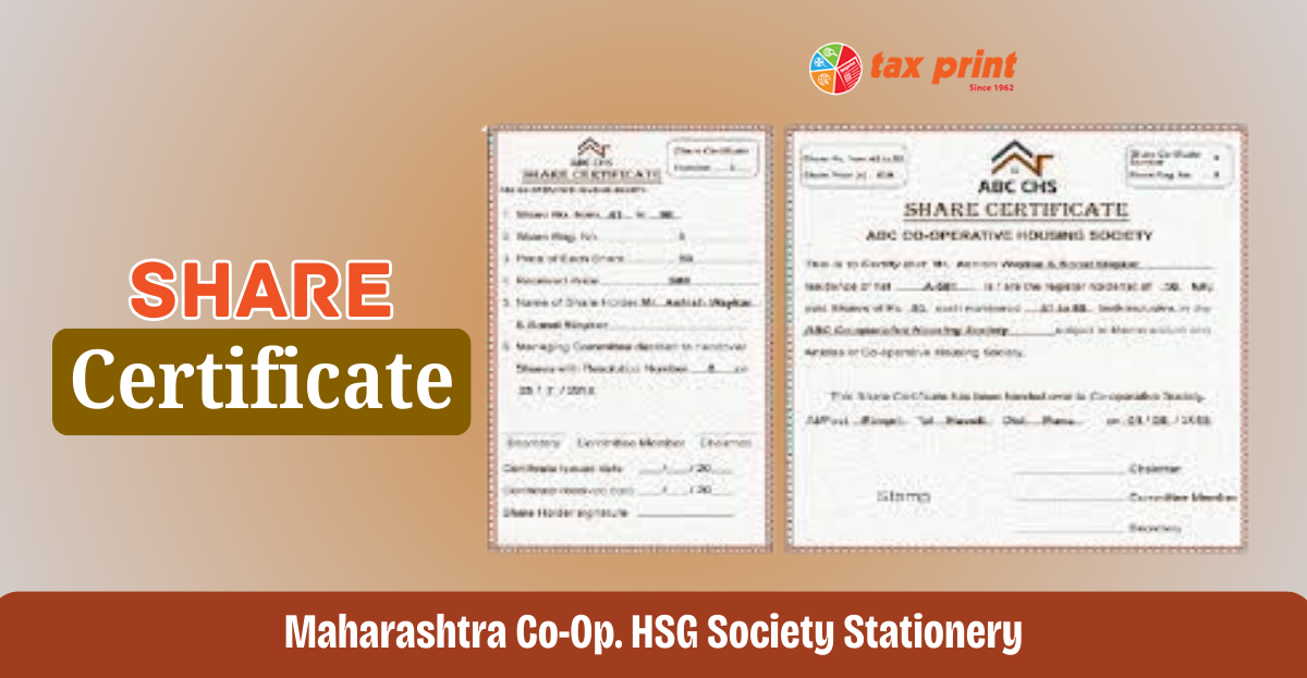 Tax Print - Share Certificate for Co-Op. HSG Society Stationery