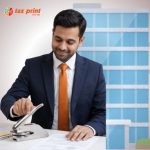 Company Seal / Common Seal for Company 2 Business executive using a Tax Print common seal to authenticate official company documents, highlighting legal compliance and corporate documentation services in Mumbai.