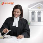 Legal professional stamping an official document with a Tax Print common seal, representing trusted company seal solutions for legal and corporate compliance.