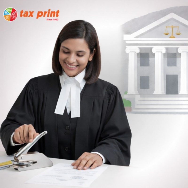 Tax Print : Trusted Source for Company Seal-Common Seal in Mumbai 8 Legal professional stamping an official document with a Tax Print common seal, representing trusted company seal solutions for legal and corporate compliance.